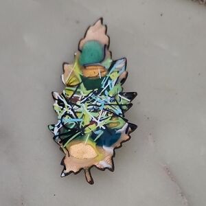 Copper Vintage Colorful Leaf-Shaped Brooch